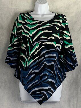 Alfani Women's Pointed-Hem Blouse Top, Chic Zebra Blue Multi, PS / Petite Small